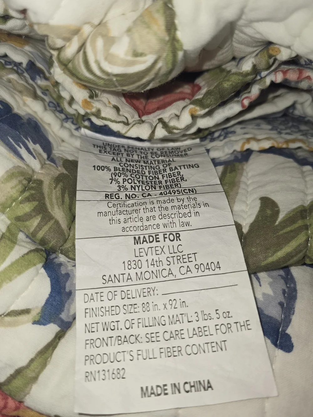 Floral Cotton Quilt Set in Blue and Cream - Brand: